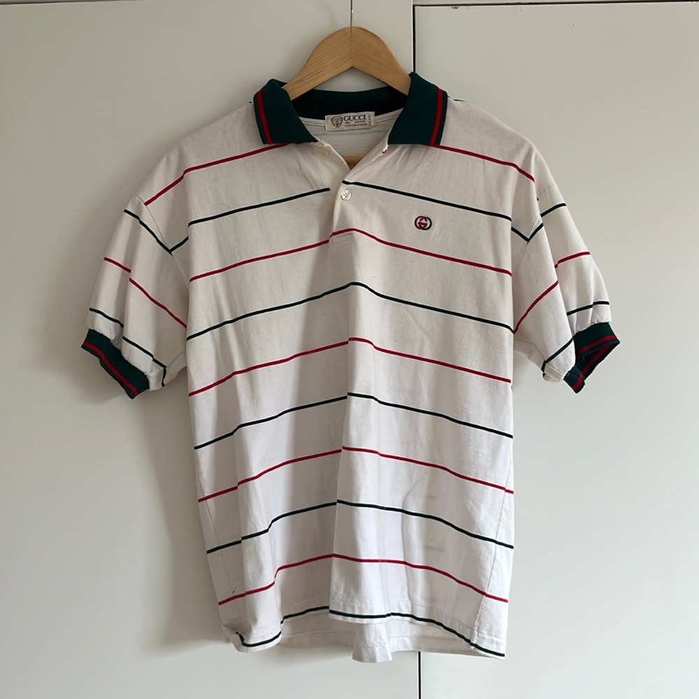 Vintage 80s Gucci Tennis Striped Polo